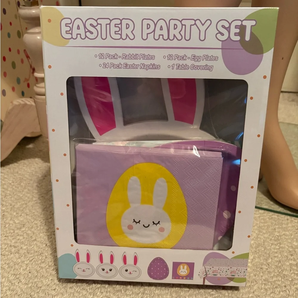 Easter Party Set with Bunny and Egg Plates - Yellow and Purple NWB